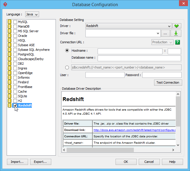 Select Redshift database