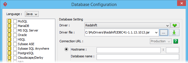 JDBC driver specified