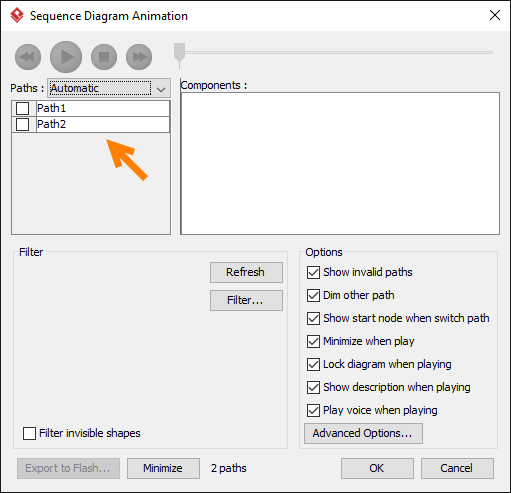 Sequence Diagram Animation window