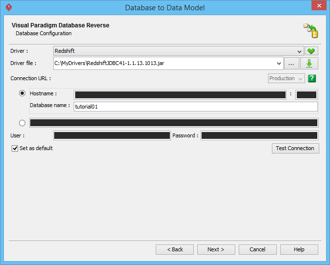 Database connection specified