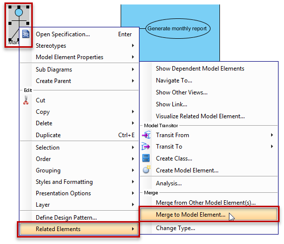 right click to open the Merge dialog box