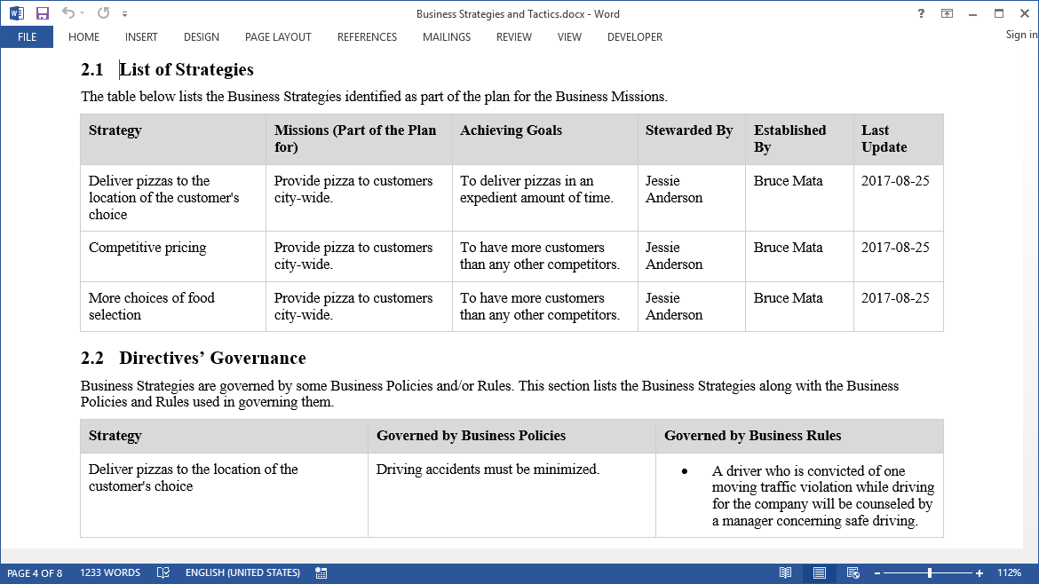 Document of Strategies and Tactices, Generated from BMM Guide-Through