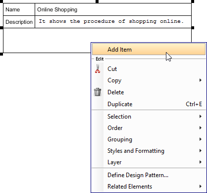 add item into diagram info shape