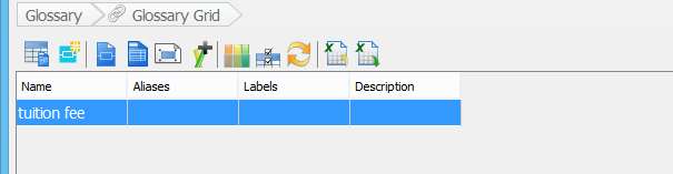 Glossary grid opened