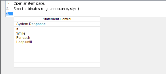 Statement Control list toggled