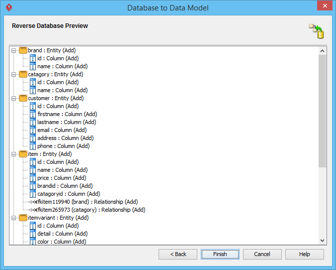 Reverse database preview