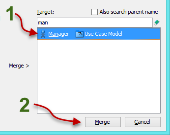 select the master model element and click Merge