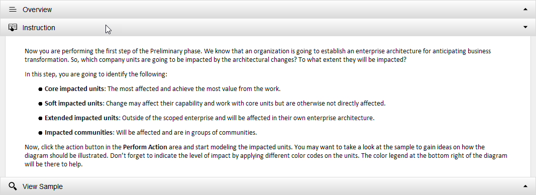 TOGAF ADM Guide-Through step instructions screen