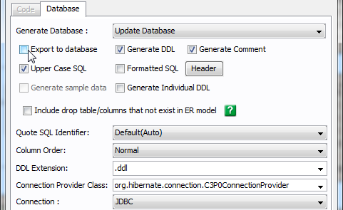 Uncheck on export to database