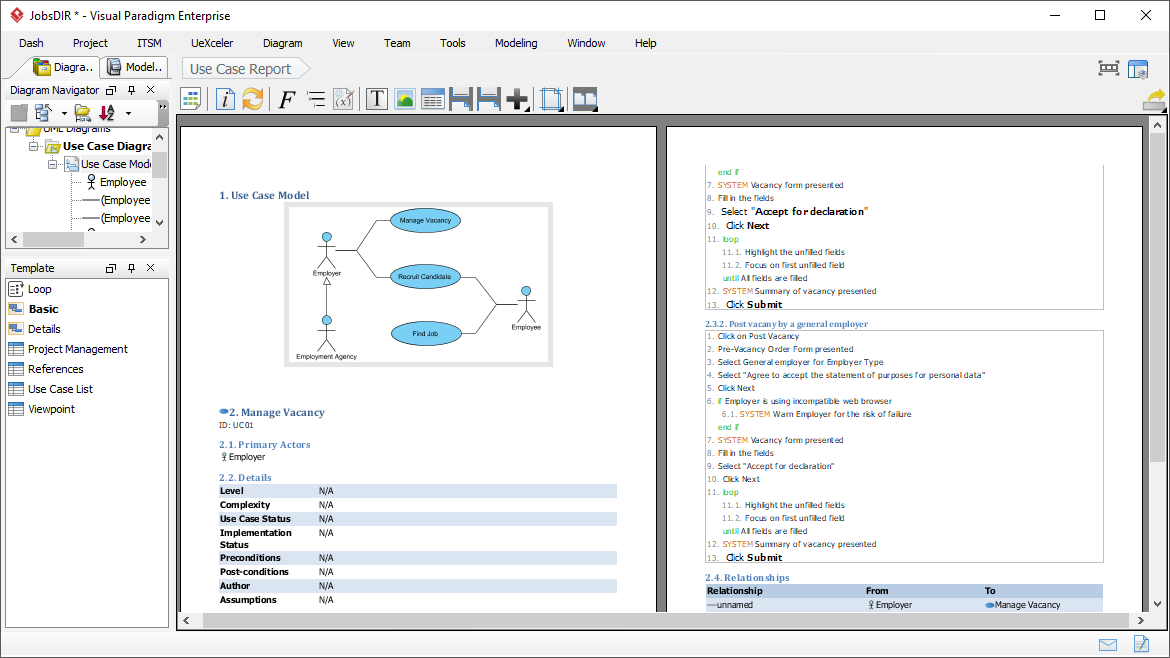 Document production - Use Case report