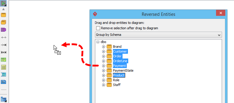 Drag entities to ERD