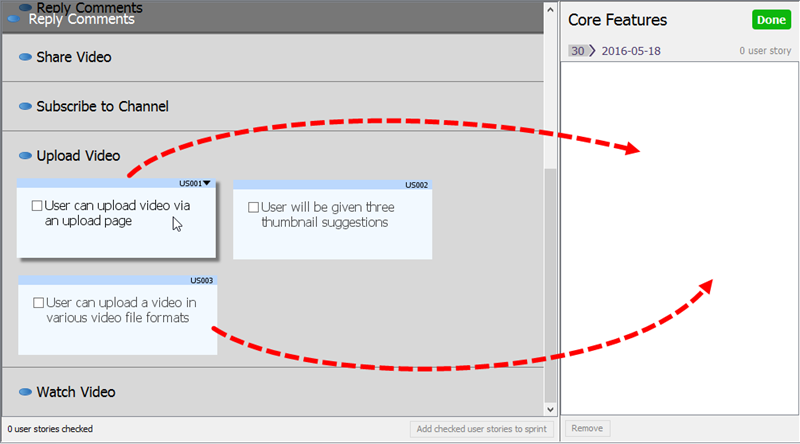 Adding user stories to sprint