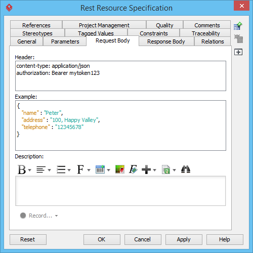 specifying rest request body