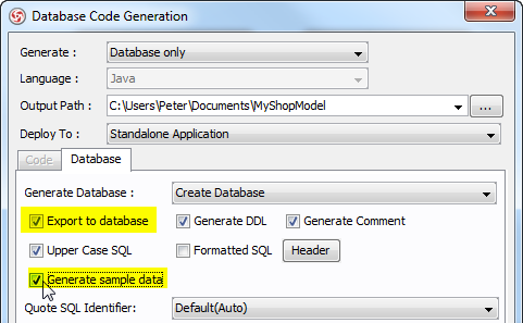 check option in db gen