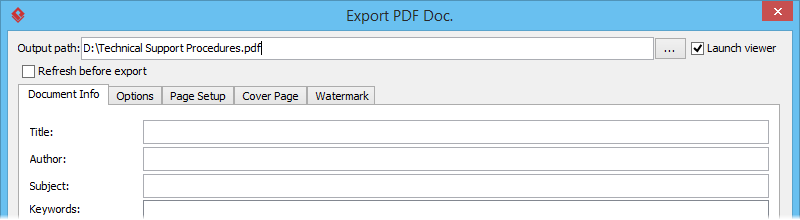 Export PDF document window