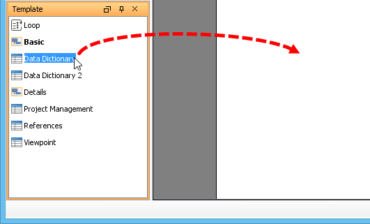 drag data dictionary template to document