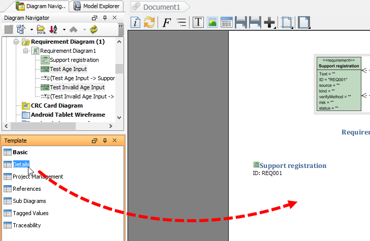 Drag the Details template to document