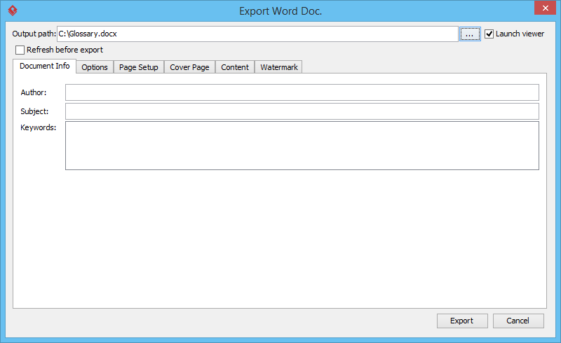 Export Word Doc window