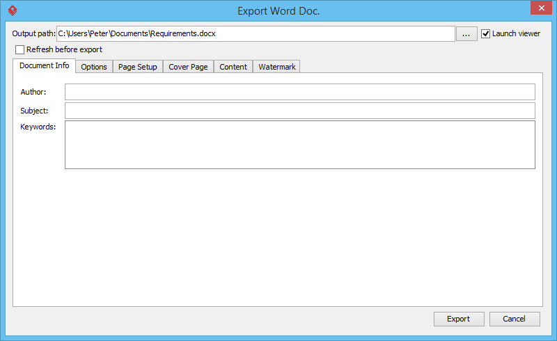 Export Word Doc window