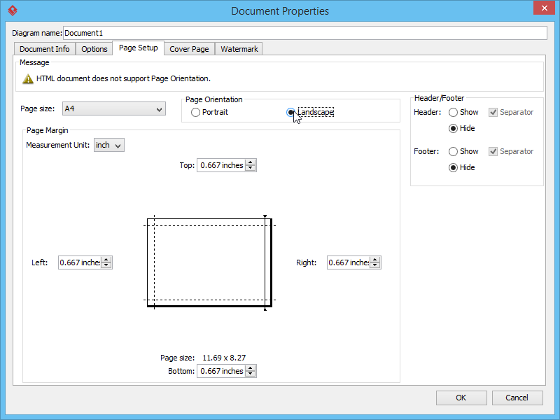 Change document to show in landscape