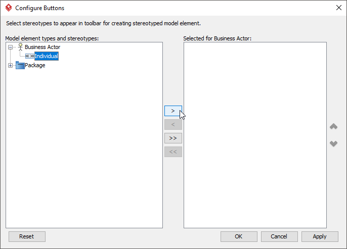 To add the stereotyped form of Business Actor into diagram toolbar
