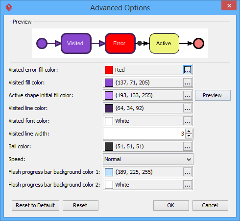 Advanced Options window