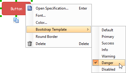 Button with Danger bootstrap template applied