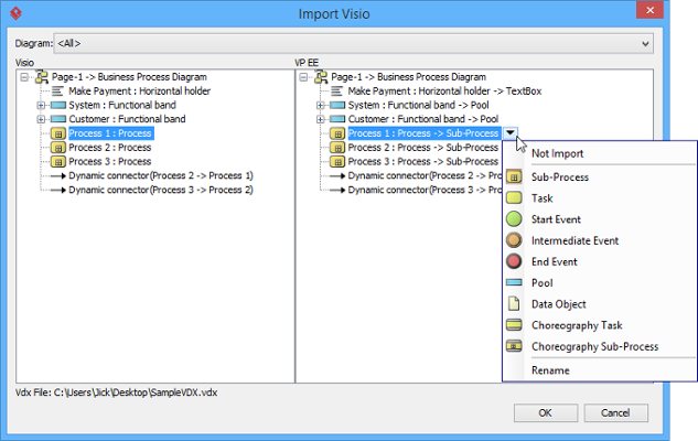 The Import Visio window