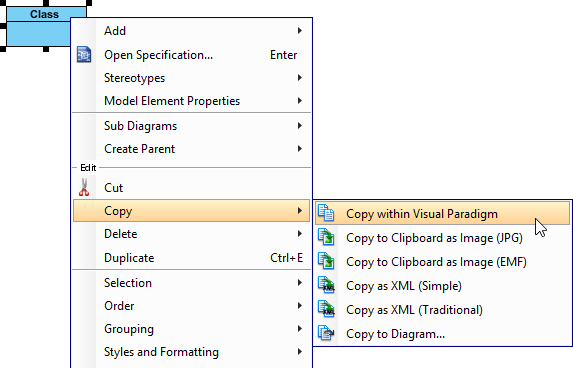 Copy selected shapes with Visual Paradigm