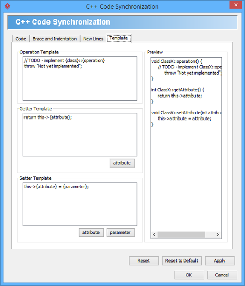 Template configuration