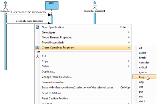 Create combined fragment for messages