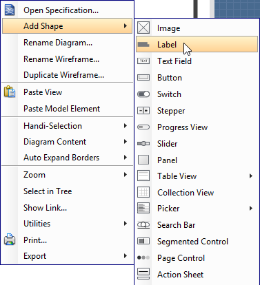 Creating a wireframe element via the popup menu