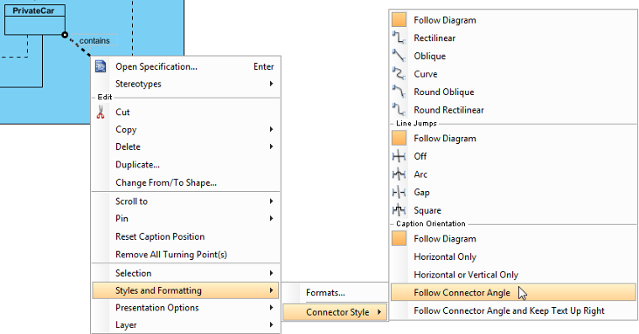 Change caption orientation to Follow Connector Angle