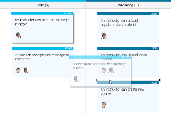 Changing a user story to be in Discussing status