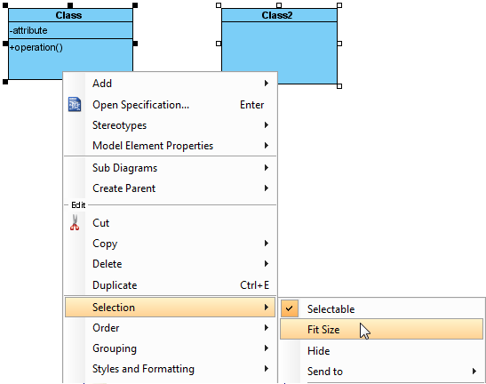 Fit size for several shapes from the pop-up menu