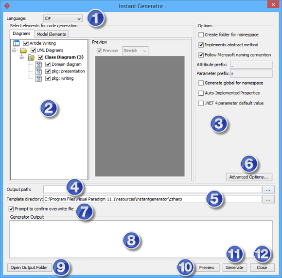 Overview of instant generator window