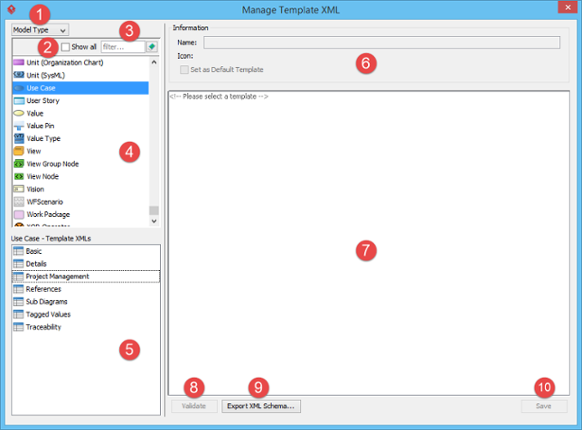 Overview of Manage Template XML window