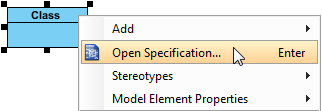 Right click to select Open Specification... 