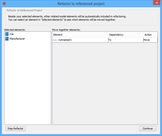 Elements to refactor (including those related elements)