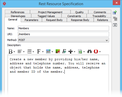 URI, method and description filled