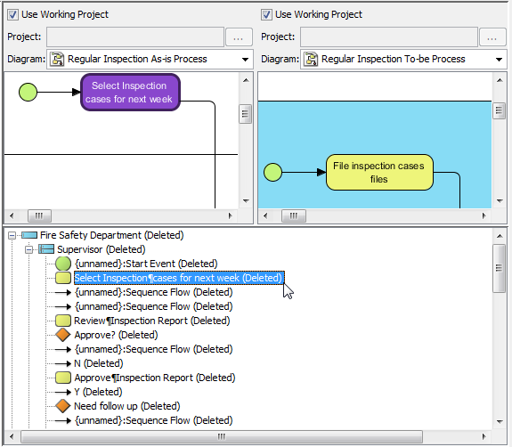 Select a node on the result pane 