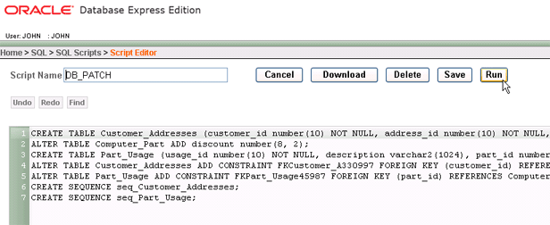 Run Oracle database script