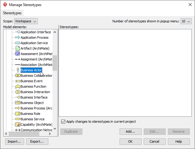 Selecting ArchiMate Business Actor