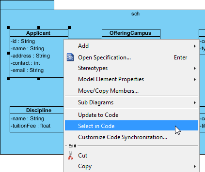 Select source file from UML class