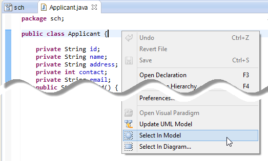 Open the UML class from a source file