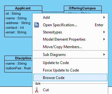 Select source file from UML class