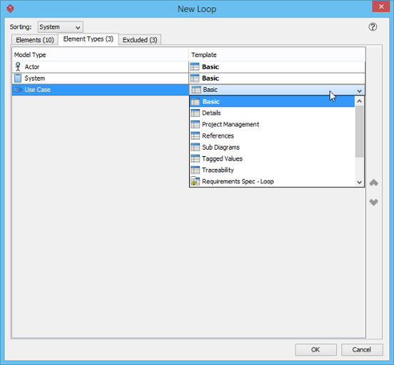 Choosing an element template for an element type