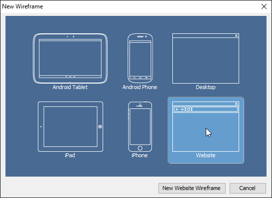 Select a type of wireframe to create