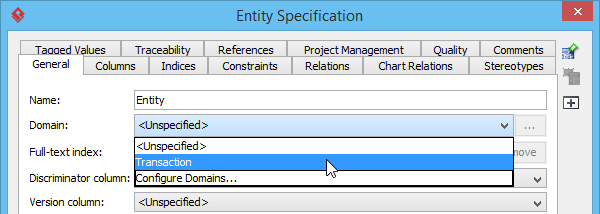 Selecting an entity domain