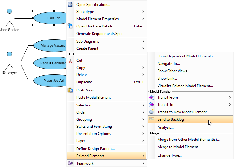 Sending use case to Backlog